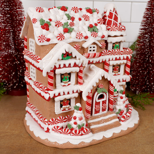Lighted Red And White Gingerbread House