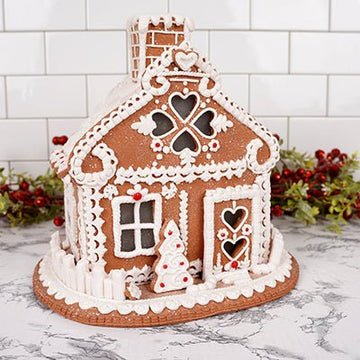 10Inch Lit Brown White Gingerbread House
