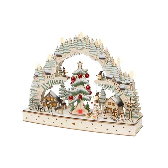 LED Wood Red Christmas Tree Scene - Christmas Place