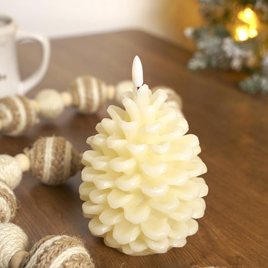 6in White Pinecone Candle