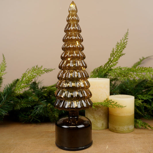 Glass Green Christmas Tree with Base 14.5 inches Tall