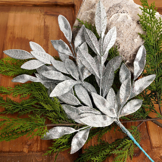 Silver Bay Leaf Spray - Christmas Place
