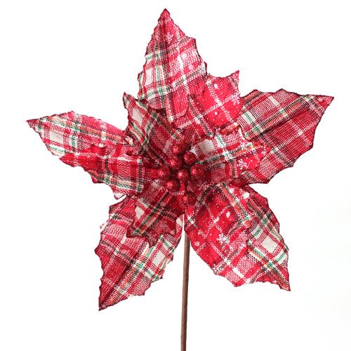 Red Plaid Poinsettia Stem