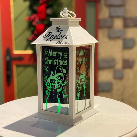 White LED Snowman Lantern
