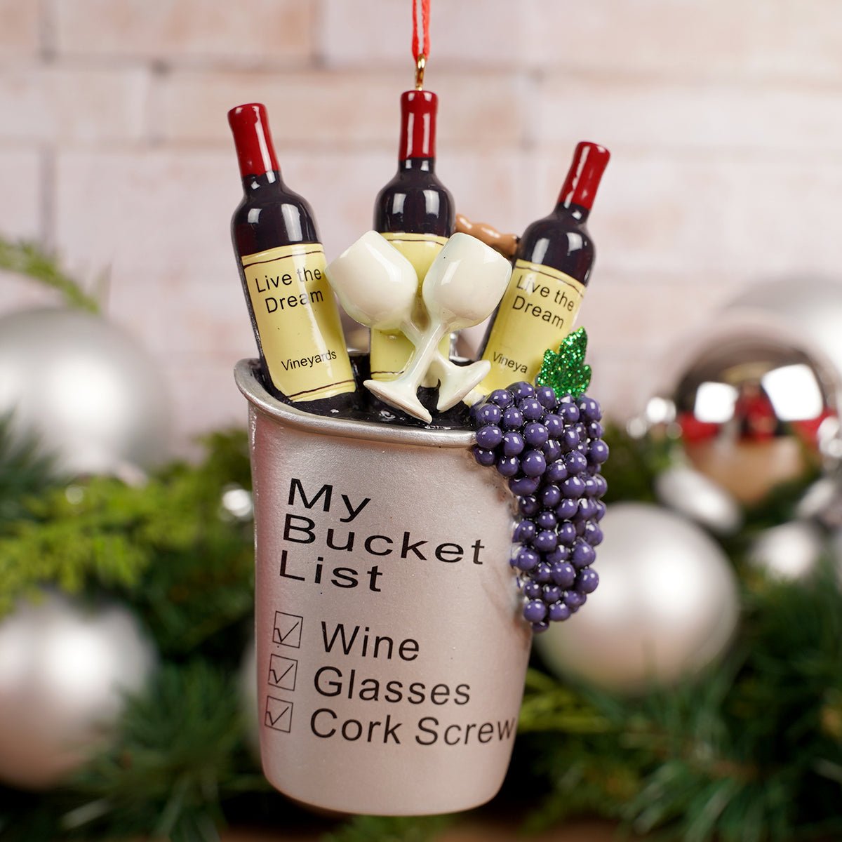Wine is My Bucket List Christmas Ornament - Christmas Place