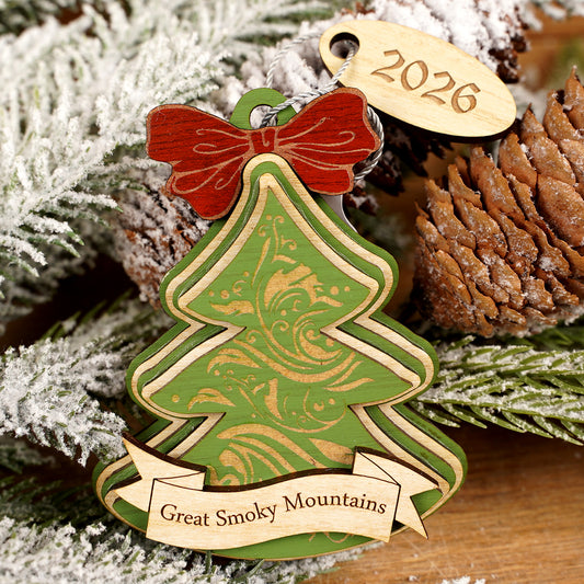GSM Green Tree With Bow Ornament