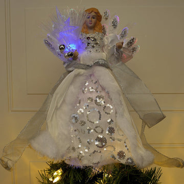 White and Silver Angel LED Tree Topper - Christmas Place