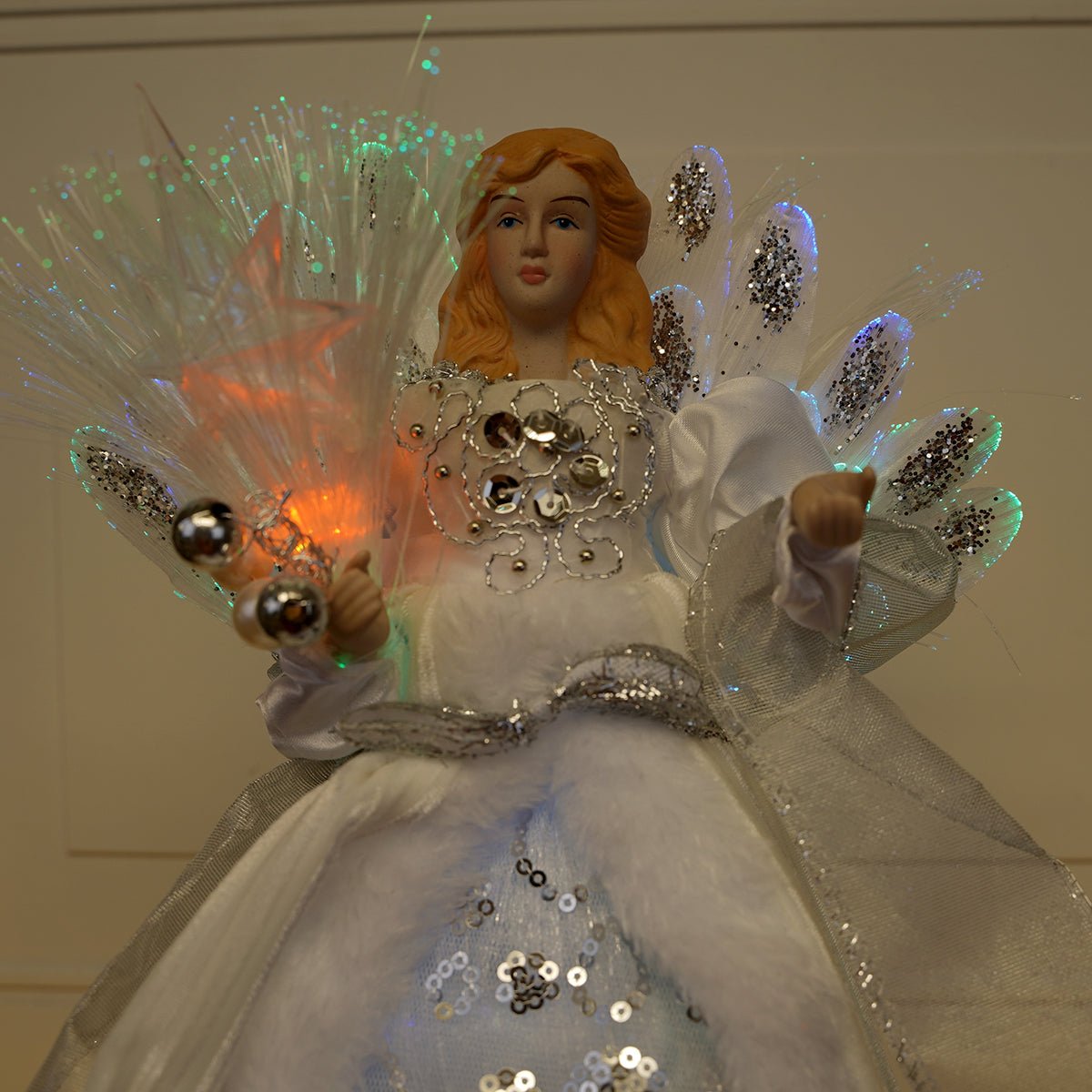 White and Silver Angel LED Tree Topper - Christmas Place