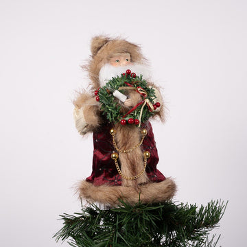 Burgundy and Brown Santa Lighted Tree Topper