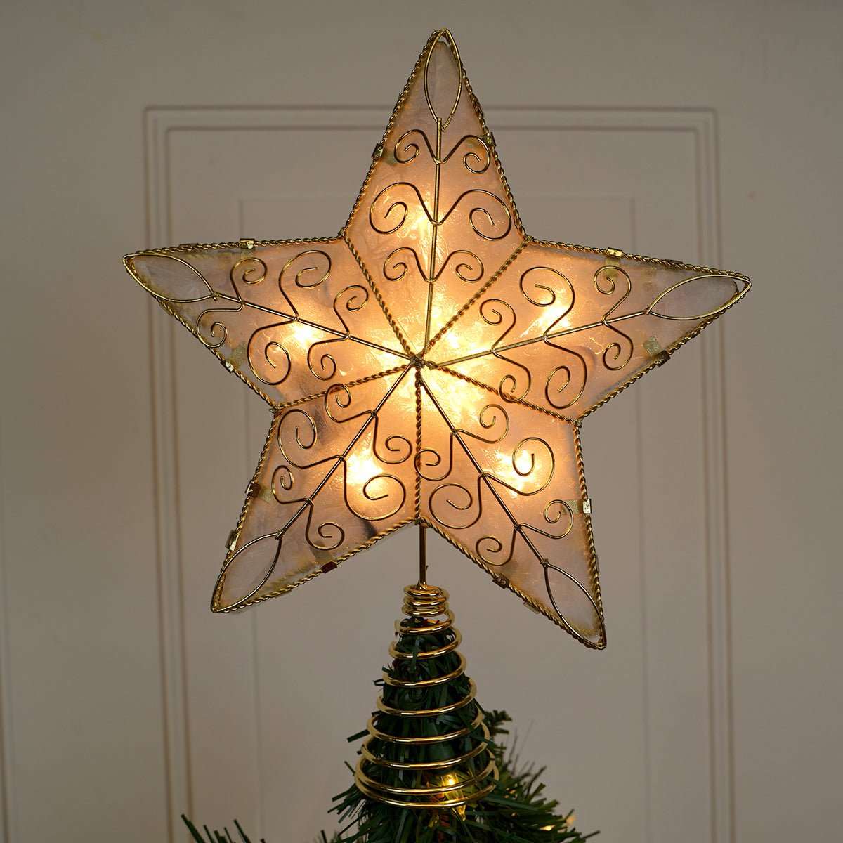 Gold Reflector Star Lighted Tree Topper - Christmas Place