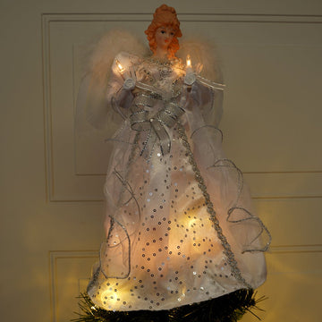 White & Silver Angel Tree Topper - Christmas Place