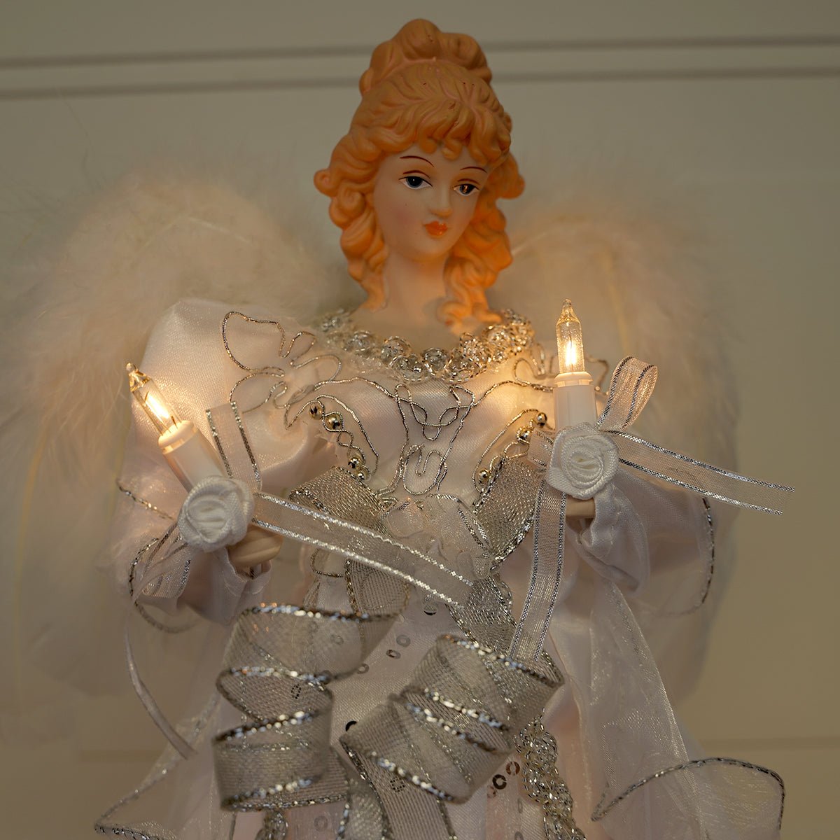 White & Silver Angel Tree Topper - Christmas Place