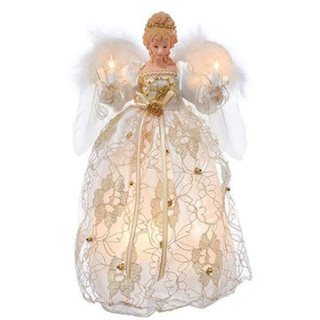 Ivory and Gold Angel Lighted Tree Topper