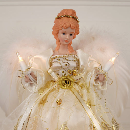 Ivory and Gold Angel Lighted Tree Topper - Christmas Place