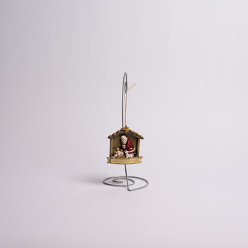 3.5" Kneeling Santa In Manger Ornament