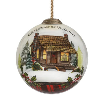 Christmas At The Cabin Glass Ornament