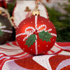 Glass Red Green Holly Bow Ball Ornament - Christmas Place