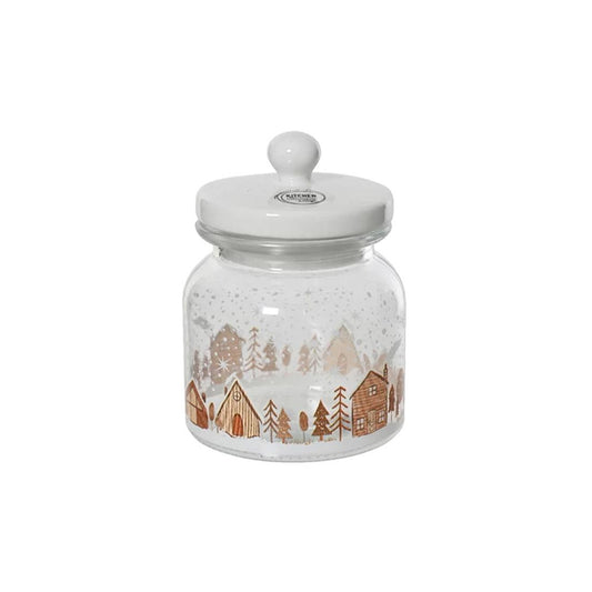 Winter Cabin Glass Storage Jar