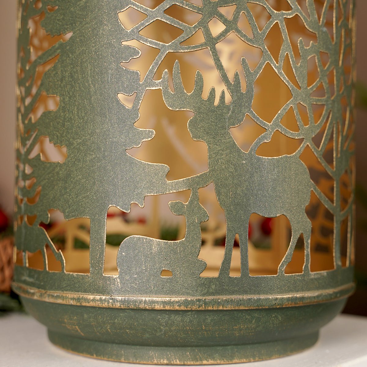 Christmas Place Christmas Deer Iron Lantern Large 12.2 Inches