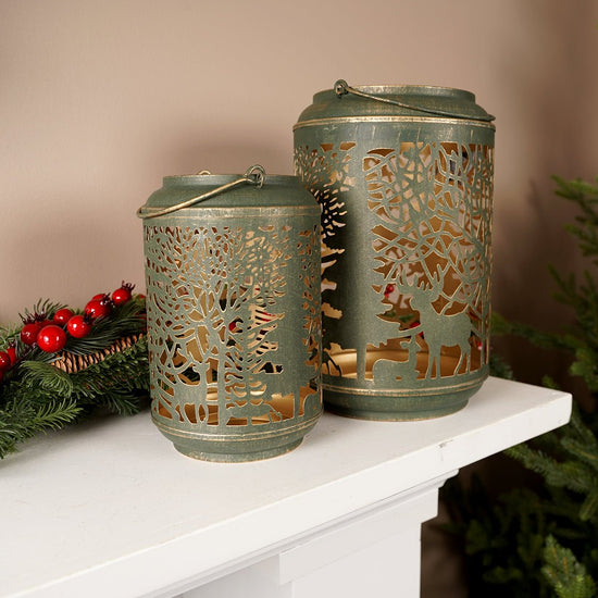 Christmas Place Christmas Deer Iron Lantern Large and Small