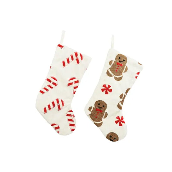 White Candy Cane Gingerbread Stocking - Christmas Place