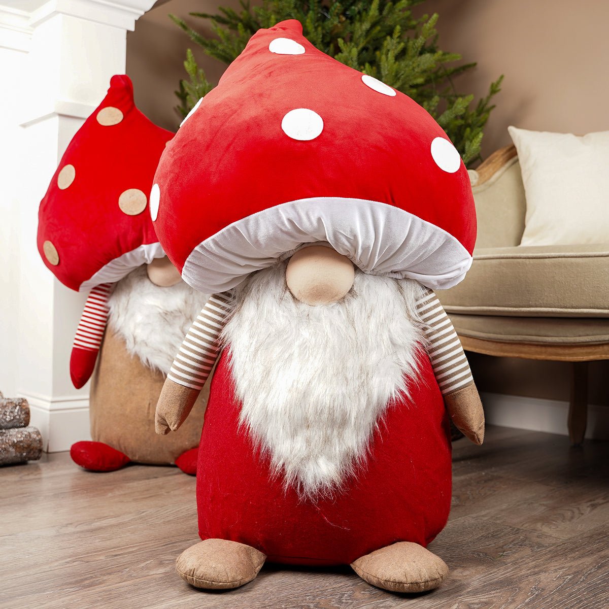 Red White Brown Christmas Mushroom Gnome Red Outfit - Christmas Place
