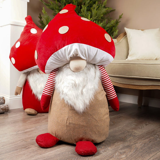 Red White Brown Christmas Mushroom Gnome Brown Outfit - Christmas Place
