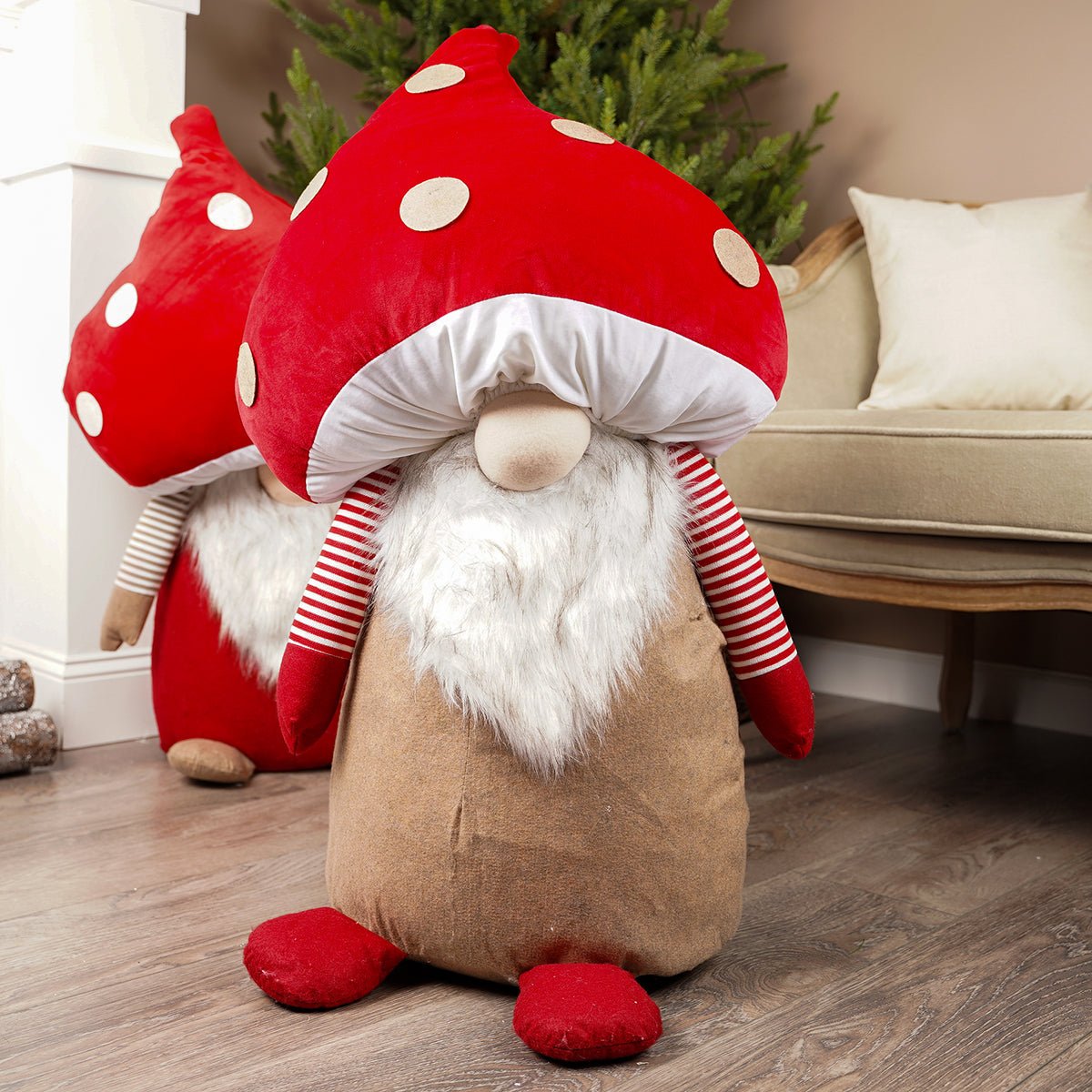 Red White Brown Christmas Mushroom Gnome Brown Outfit - Christmas Place