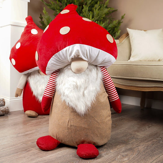 Red White Brown Christmas Mushroom Gnome Brown Outfit - Christmas Place