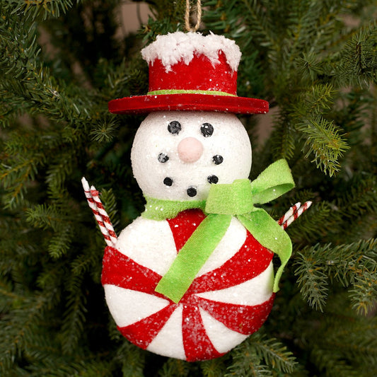 Peppermint Glitter Snowman Ornament - Christmas Place