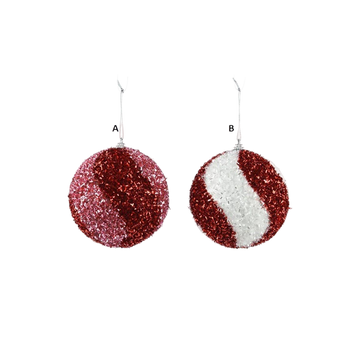 Red White Red Pink Tinsel Ball Ornament