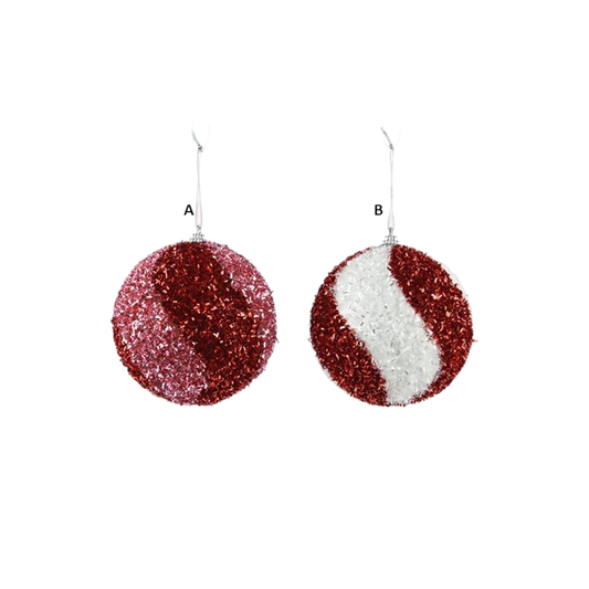 Red White Red Pink Tinsel Ball Ornament