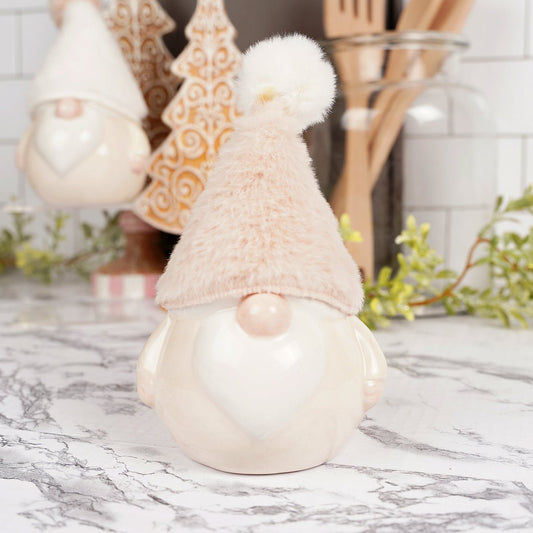 7Inch Pink White Hat Porcelain Gnome - Christmas Place