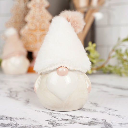 3.46Inch Pink White Hat Porcelain Gnome