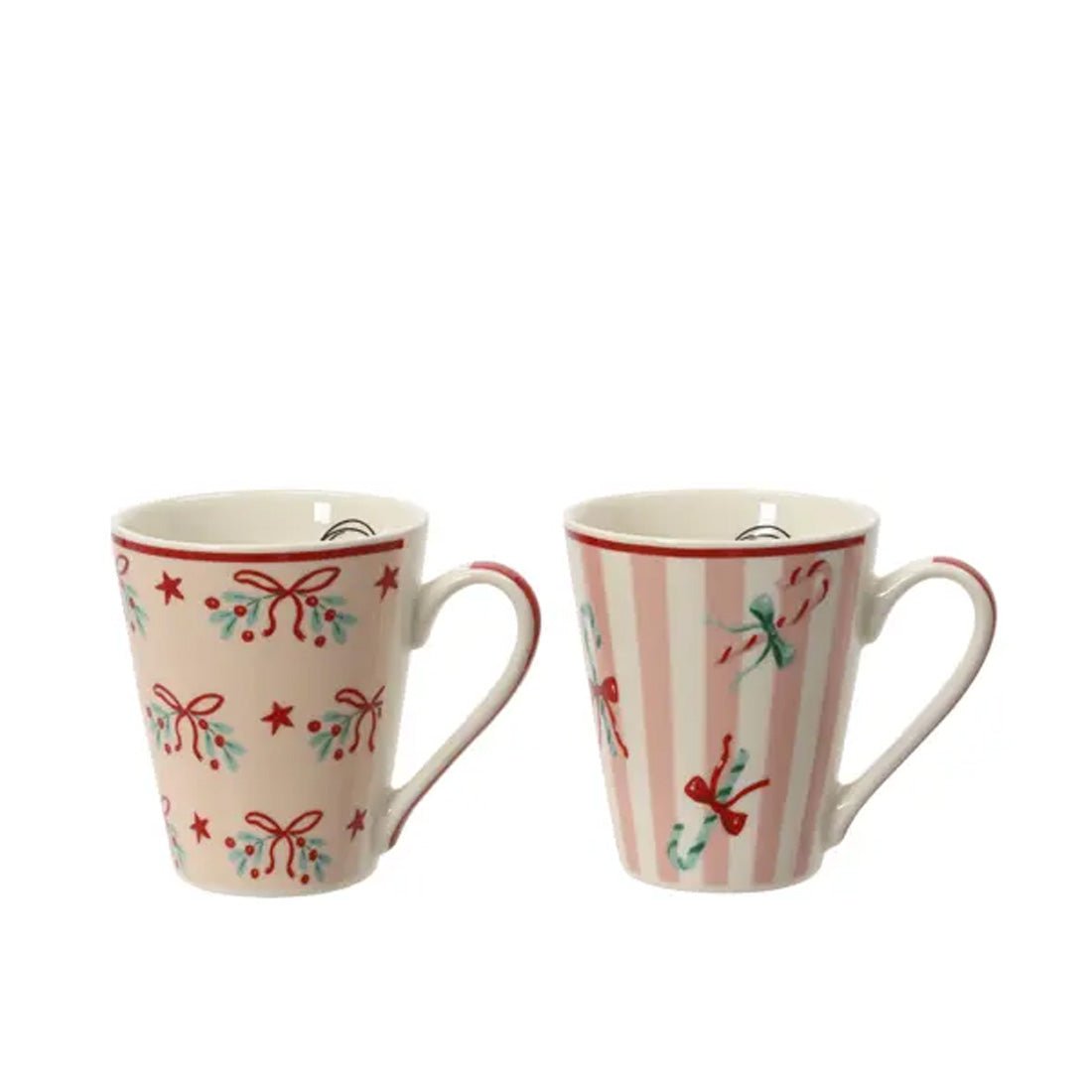 Pink Bow Holly Candy Cane Mug - Christmas Place
