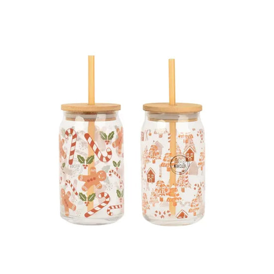 Glass Gingerbread Drinking Jar - Christmas Place