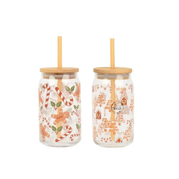 Glass Gingerbread Drinking Jar - Christmas Place