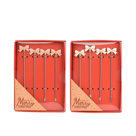 Stainless Steel Christmas Bow Cocktail Forks - Christmas Place