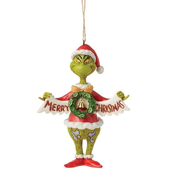 Grinch Holding Banner Ornament