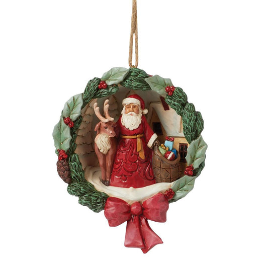 Santa And Deer Wreath Ornament