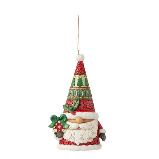 Santa Gnome With Gift Ornament
