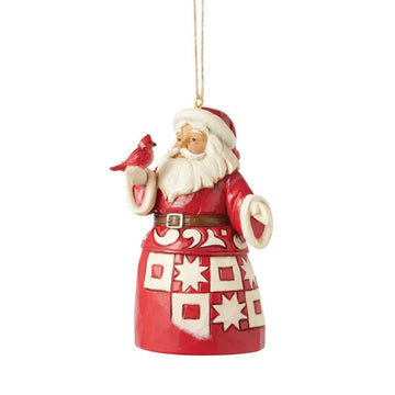 Nordic Noel Santa With Cardinal Ornament