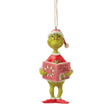 Grinch With Book Ornament