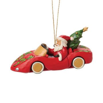 Santa In Sports Car Ornament