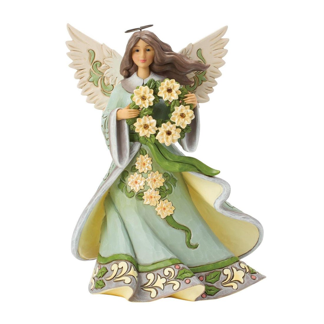 Opal And Moss Angel With Poinsettia - Christmas Place