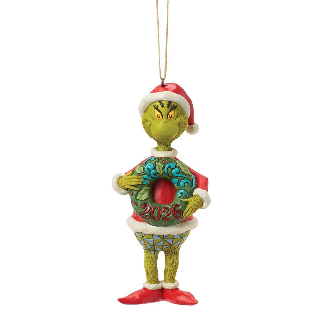 Grinch With Dated 2026 Wreath Ornament - Christmas Place