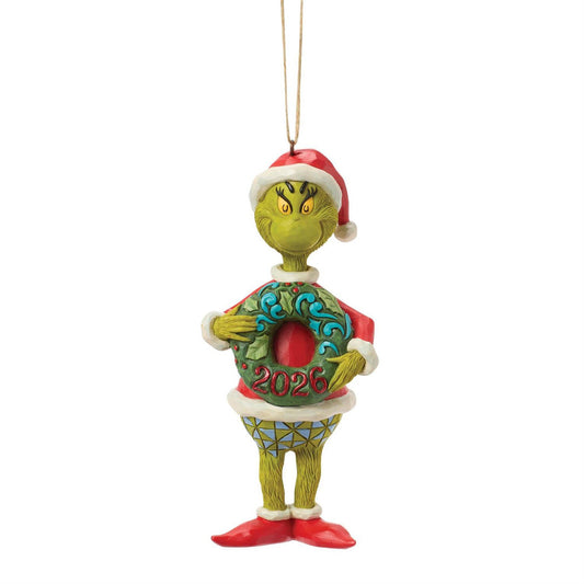 Grinch With Dated 2026 Wreath Ornament