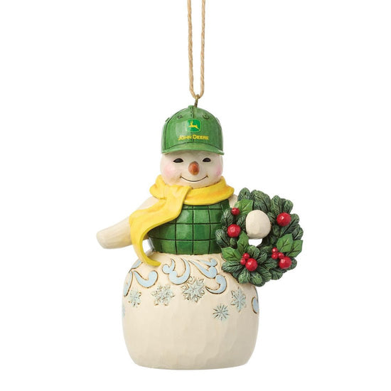 Snowman Wearing John Deere Hat Ornament - Christmas Place