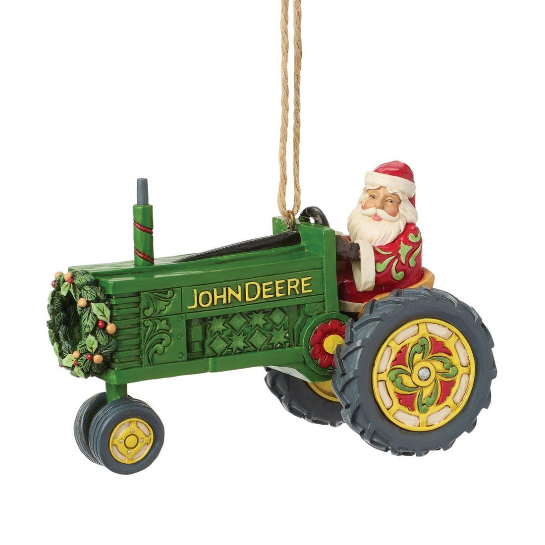 Santa On John Deere Tractor Ornament - Christmas Place