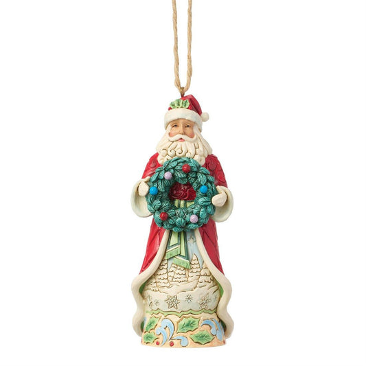 Santa Holding Wreath Ornament - Christmas Place